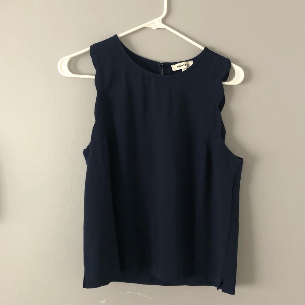 Scalloped tank top, navy blue